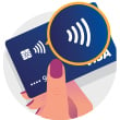 Icono de tarjeta con símbolo contactless